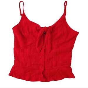 Jasper Red Tank Medium Front Tie Summer Shirt, Shirred Back, Adjustable Straps